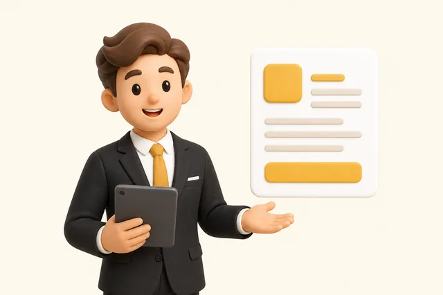 タブレットで資料を見せるビジネスパーソンのイラスト